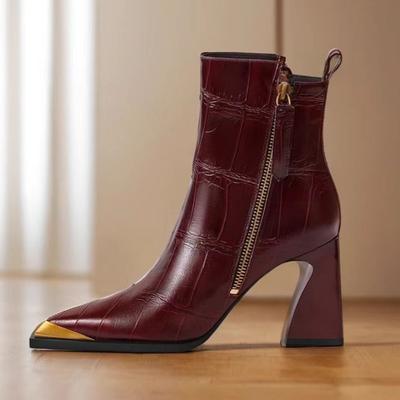 Сексуальные женские ботинки с острым носком, массивная обувь, брендовая зимняя обувь 2025 года, элегантные кожаные туфли «Челси», трендовая мода на молнии, ботинки Mujer