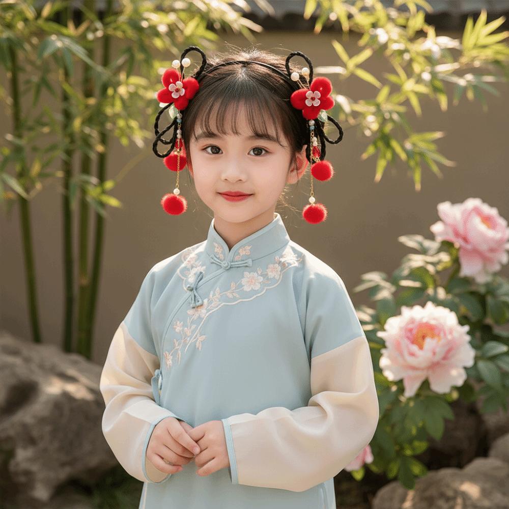 Flower Children Wig Headband Butterfly Hanfu Headwear Lovely Chinese New Year Headwear Daily