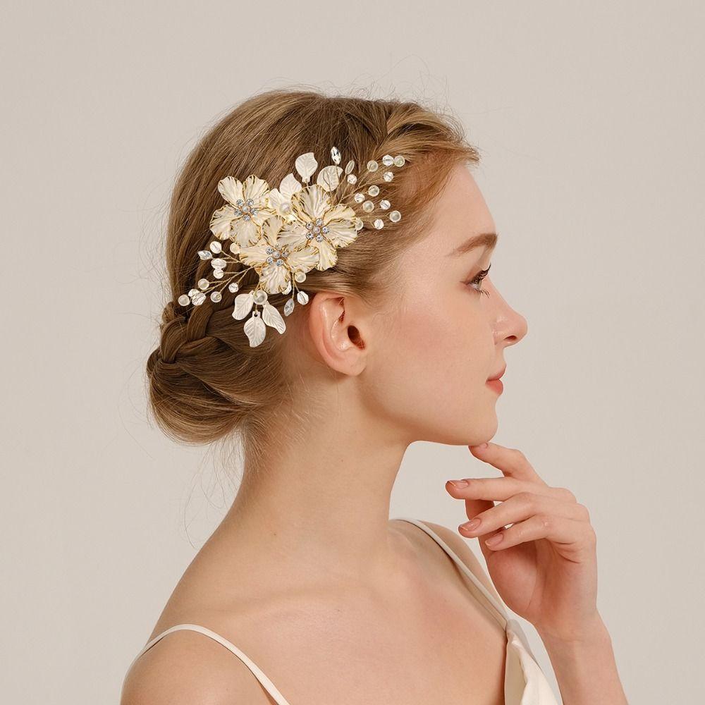 Crystal Pearl Flower Bridal Headwear Handmade Wedding Hairpin New Bride Headdress Hair Jewelry