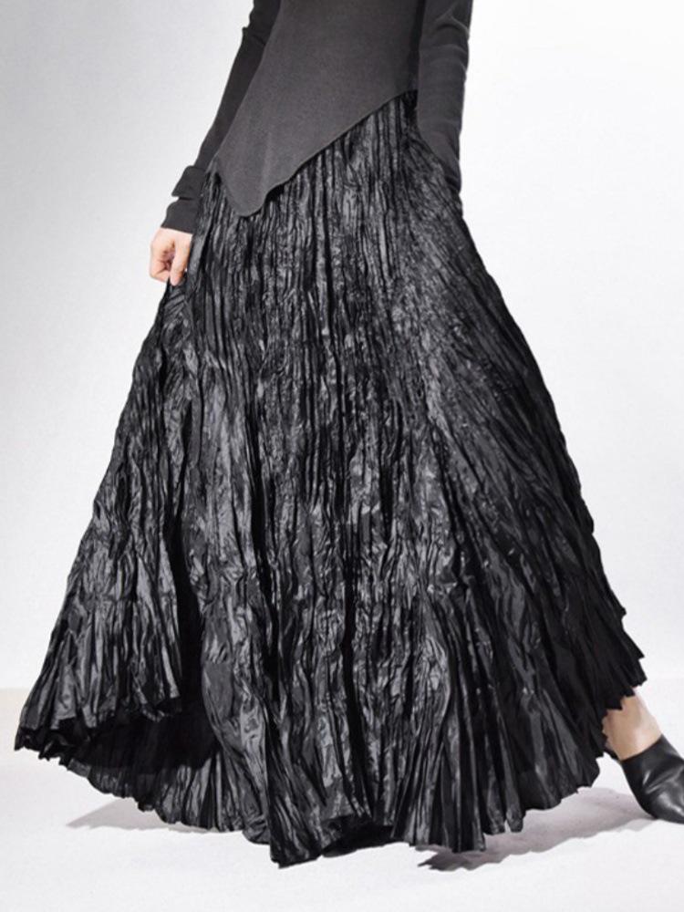 Женская текстурированная плиссированная юбка Весна 2026 - Высокая талия, Широкий подол, Длина макси, Простой стиль