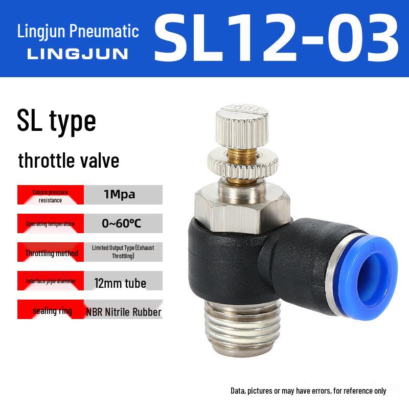 SL Adjustable Pneumatic Quick Connector Throttle & Speed Control Valve for Air Hose (Sizes: 4/6/8/10/12)