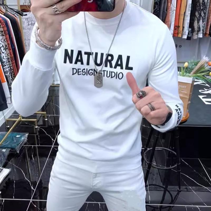 Высококачественная мужская европейская толстовка: Модный, с длинными рукавами, плюс бархат, весна/осень, утолщенный зимний топ