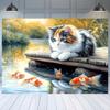 2D Oil Painting Style Tabby Cat Goldfish Fall Nature Home Decor Photography Backdrop