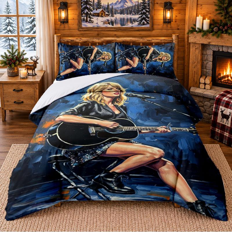 Taylor Swift Pattern Bedding 3Pcs Set Bed Sheet And Pillowcases For Indoor Bedroom