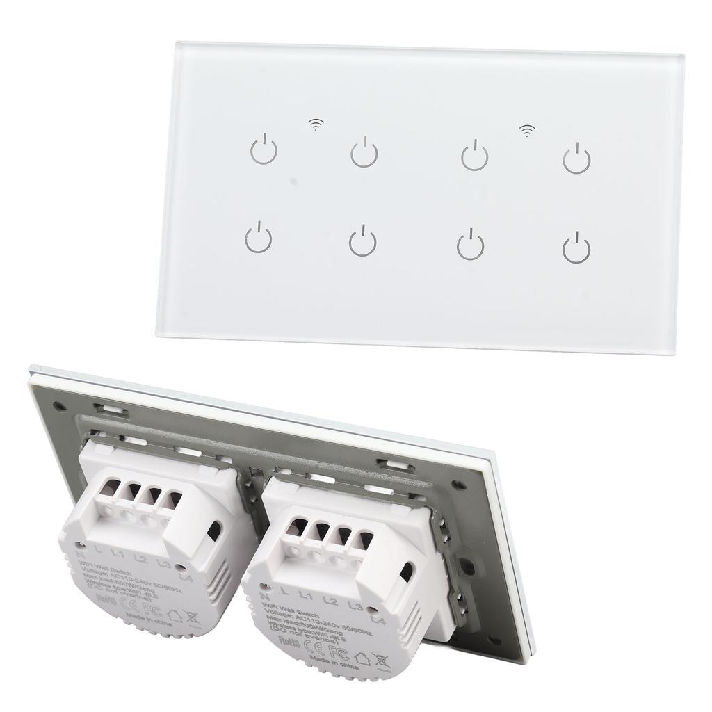 Wi-Fi Smart Touch Switch 8 Gang Закаленное стекло Панель IP44 Smart Light Switch Standard