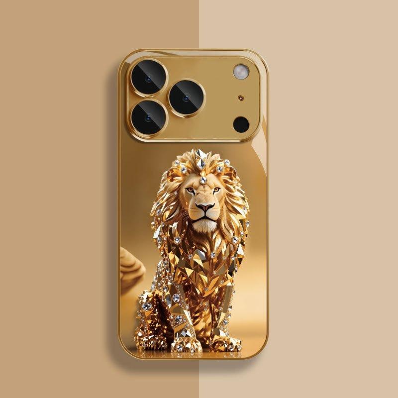 Стеклянный чехол для телефона iPhone 17 11 12 13 14 15 16 Pro Max 15 Plus 17Air 16E с золотым узором льва и золотой металлической краской