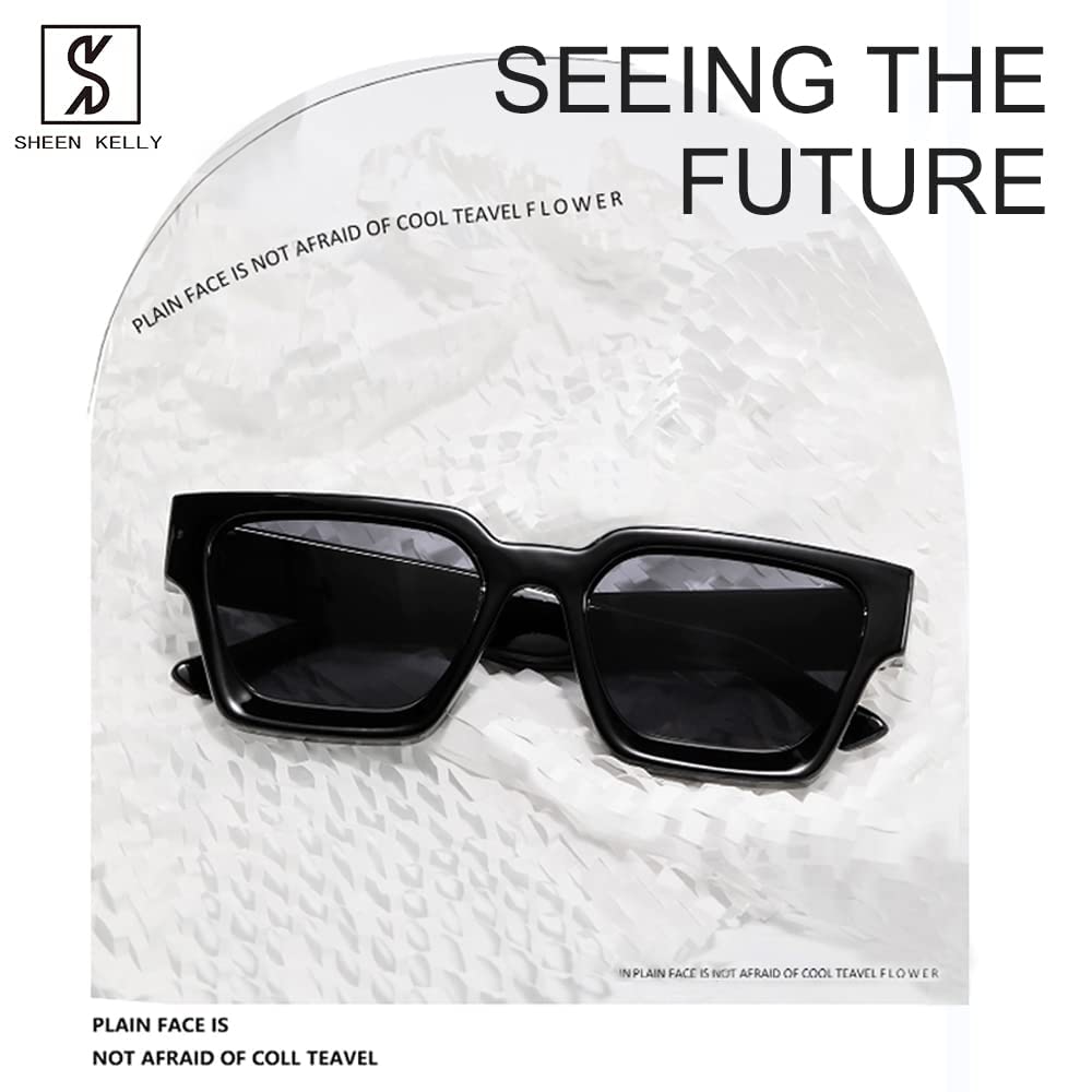Retro Thick Rectangular Chunky Sunglasses Women Men Trendy Narrow Square Black Tortie Frame 90s Y2K Eyewear Two-Piece