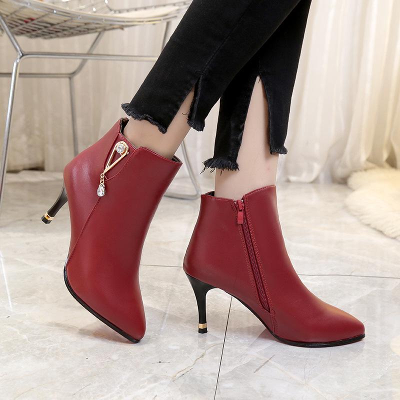 Весна Осень Новые Новые Модные Женские Туфли На Молнии С Острым Носком Тонкие Каблуки Мягкие Удобные Ботинки Для Вечеринок sdc3