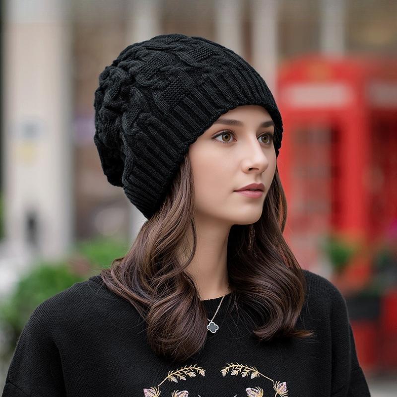 Autumn and Winter, Warm Ear Protection Hat, Knitted Wool Hat, Cold Hat Cover, Versatile, Stacked Hat, Women, Simple Solid Color Design