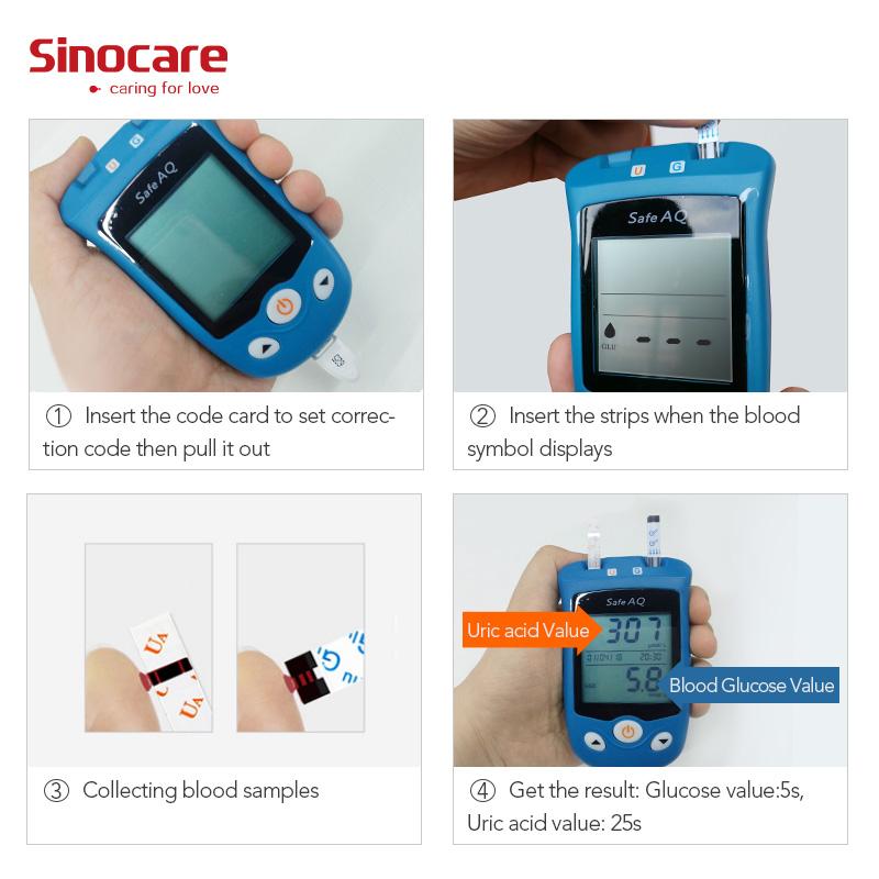 Sinocare Safe AQ UG 2 в 1 комплект для измерения уровня глюкозы в крови мочевой кислоты, двухфункциональный измеритель для диабета, подагры, беременных