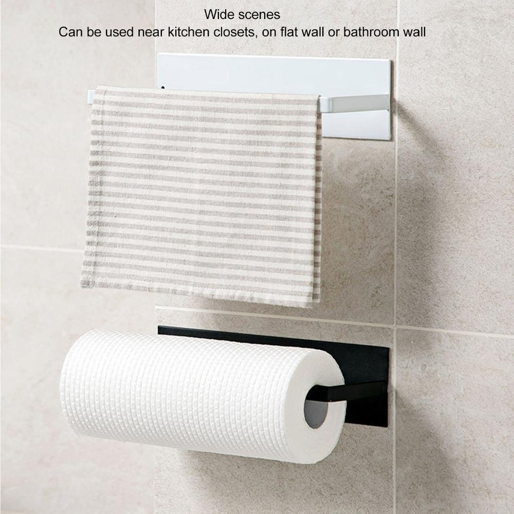 Carbon Steel Paper Towel Holder Wall Mounted Towel Bar Rack Paper Towel Roll Rack Space Saving