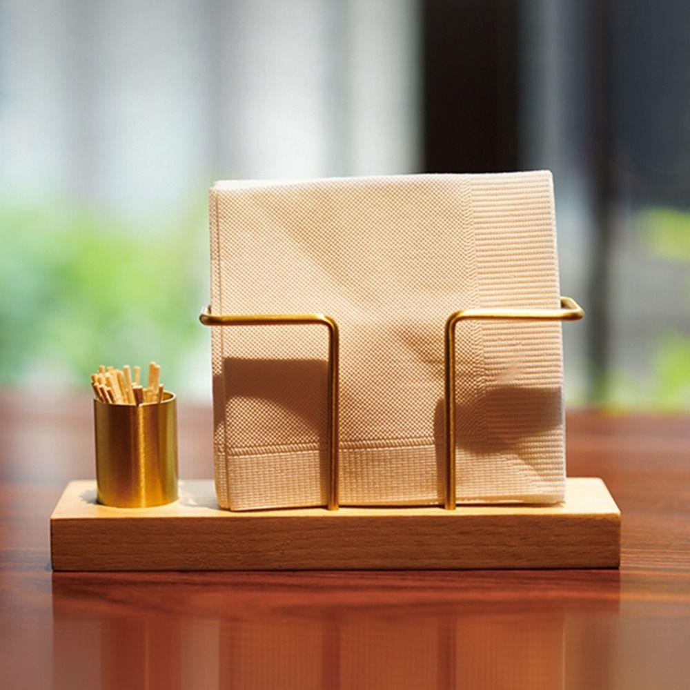 Metal Napkin Holder Wooden Tissue Dispenser Multi-use Tissue Box Home