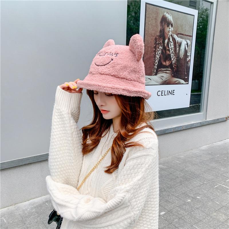 Lamb Fur Hat Female Cute Bucket Hat Parent-child Fisherman Hat Ear Basin Hat