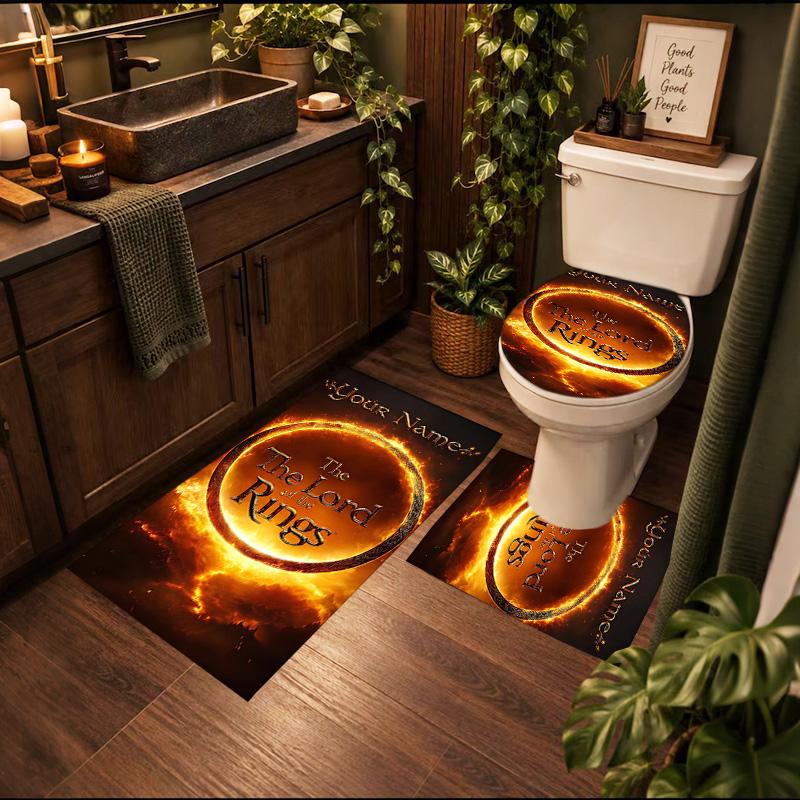 Lord Rings 3Pcs Personalized Customization Bathroom Mat Set Toilet Lid Cover And Rug Ushaped Bath Mats Nonslip Door Mat Decoration