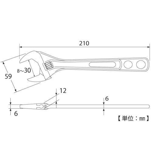 Top Industrial (TOP) Eco-Wide Thin and Lightweight Wide Adjustable Wrench, 8-30mm Opening, HY-30, for Plumbing and Faucet Work, Made In Tsubame-Sanjo,