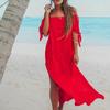 Women Summer Beach Off Shoulder Bandeau Maxi Dress Holiday Swimwear Cover Up
