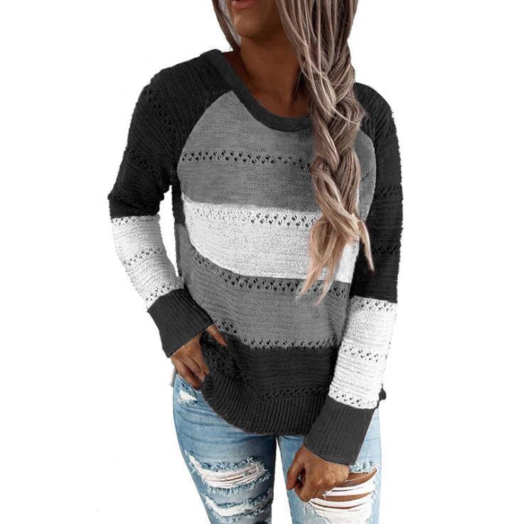 Original Order Autumn Winter Pullover Colour Blocked Sweater for Women Luxurious Relaxed-fit Slimming and Versatile Top