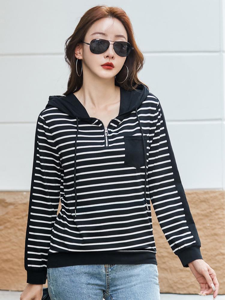 Trendy Women's Striped Long Sleeve Hoodie - Autumn/Winter Casual Sweatshirt