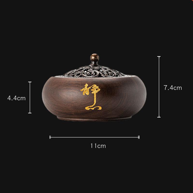 Ebony Round Incense Burner Home Hollow Incense Holder with Lid Tea Ceremony Ornaments 7