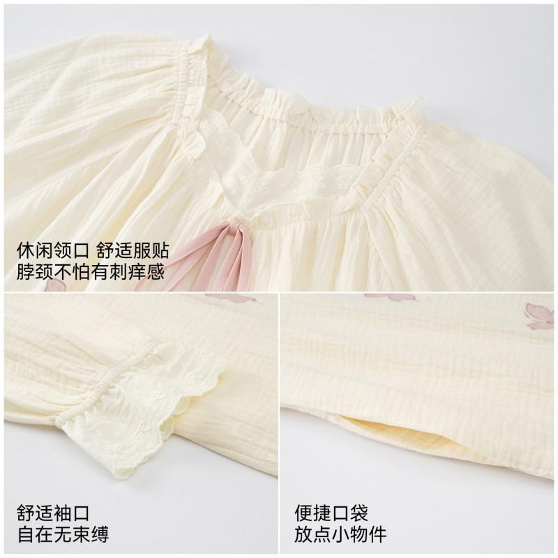 Womens Cotton Nightgown Long Sleeve Princess Style Soft Home Dress
