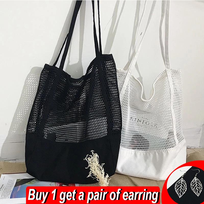 Mesh Hollow Out Tote Bag Women Trendy Women's Handbag Sandy Beach Shoulder Bag Large Capacity Canvas Shoping Girl Tote sac