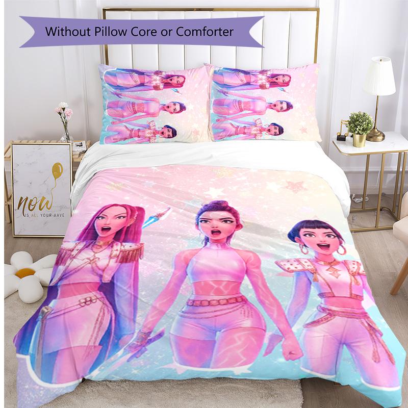 Kpop Demon Hunters Pattern Printed 3PCS Bedding Set, Soft Skin-Friendly Washable Duvet Cover & Pillowcases Set