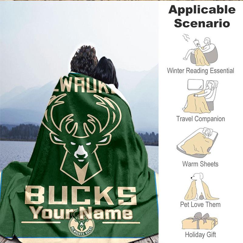1PC Custom Name Blanket Bucks Team Logo Artwork Flannel blankets Patterns Throw Blanket All-Season Soft Gift for Couch, Bed, Camping, Birthday gifts