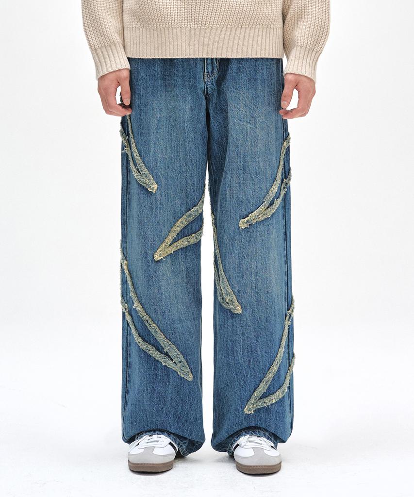 DECET Fringe Applique Wide Jeans Dcpt054Bluea