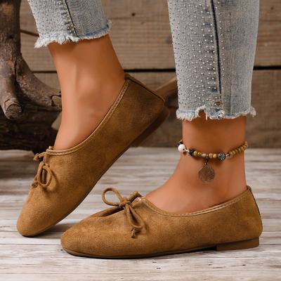 Модные фланелевые туфли-лодочки Женские модные туфли с круглым носком, плиссированным бантом, мягкой подошвой, нескользящие, с низким верхом