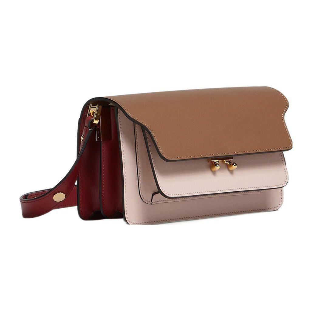 Marni Trunk Adjustable Leather Shoulder Strap Push Button Closure Calfskin Crossbody Bag Women Bags Brown Pink Burgundy SBMP0121U1LV589Z409N