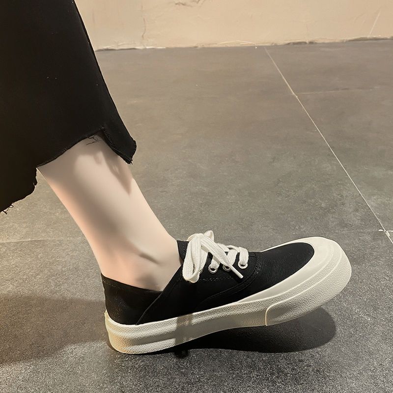 Women's Two-Way Big-Toe Thick-Soled Canvas Shoes Summer Student White New Slip-on Sloth Sneakers