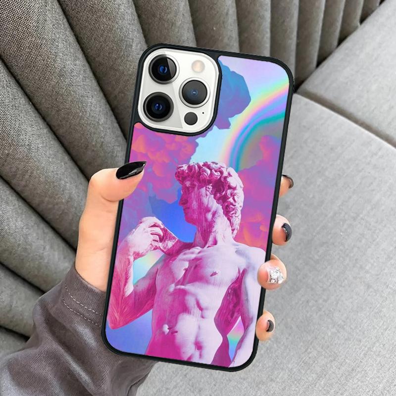 Чехол для телефона Statue Vaporwave Glitch Art для iPhone 16 15 13 14 Pro Max 11 12 Mini Plus 2022 XR XS MAX Cover coque