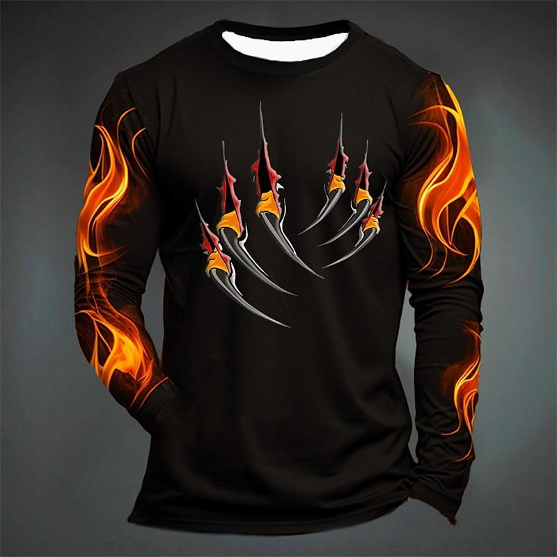 Золотая Свирепая Тигрица 3D Печать Футболка с Длинным Рукавом Streetwear Круглый Вырез Повседневная Базовая Футболка Мужская Хип-Хоп Мода Футболка с Графикой Животного