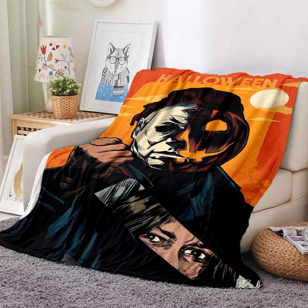 1Pc Halloween Horror Poster Flannel Blanket, Soft And Comfortable, Casual Warm, Camping Travel, Christmas, Halloween Xmas Gift L132
