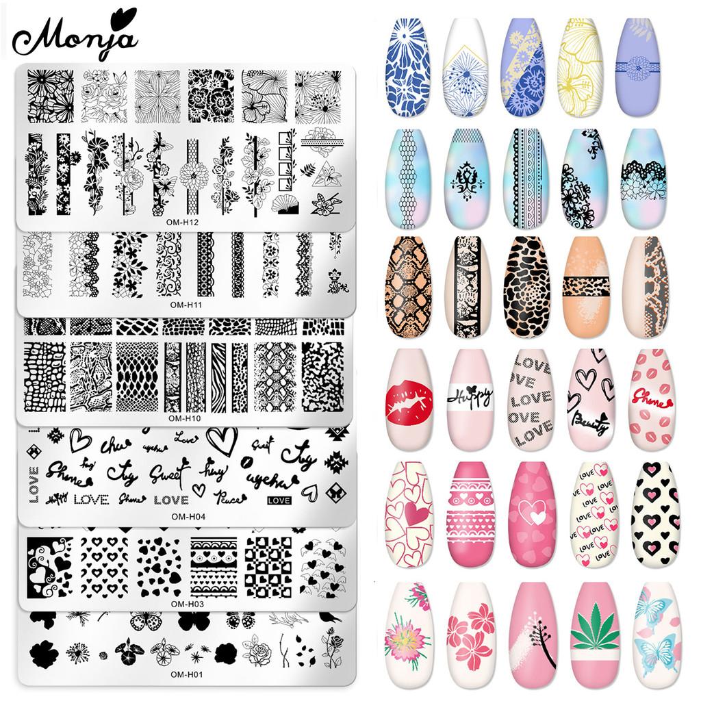 monja 6 стилей нейл-арт штамповочная пластина бабочка цветок растение любовь сердце штамп шаблоны пластины печать трафарет DIY маникюрные инструменты