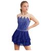 Kids Girls Rhythm Gymnastics Ballet Skirted Leotards Dresses Shiny Rhinestones Figure Skating Lyrical Dance Performance Costume
