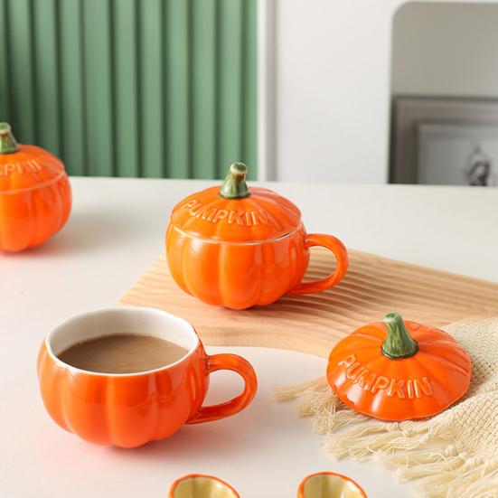 300 мл Тыквенная кружка с крышкой Осенняя кофейная кружка Кружки на День благодарения Тыквенная керамическая кофейная кружка Милые чашки для чая и кофе на день рождения Жены Мамы Девочки Друзья