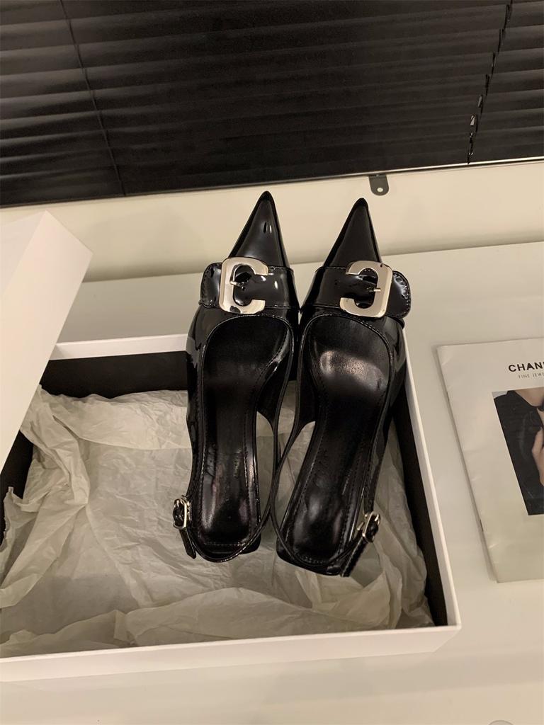 Black High Heels Temperament Socialite Bag Head Sandals Fairy Shoes 2025 New Spring and Summer French Pointed Single Shoes