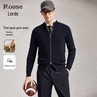 Мужской кардиган LOEN с воротником-стойкой, 100% шерсть мериноса, для стиля business casual