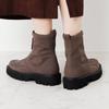 HIMIKO front zip boots with genuine leather cushioned track sole and thick sole, gray, size 265 (product number 651409).