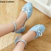 Fashion Spring Autumn Women Low Heels Mary Jane Pumps Party Wedding White Pink Beige String Bead Bow Princess Cosplay Lolita Shoes 31-48