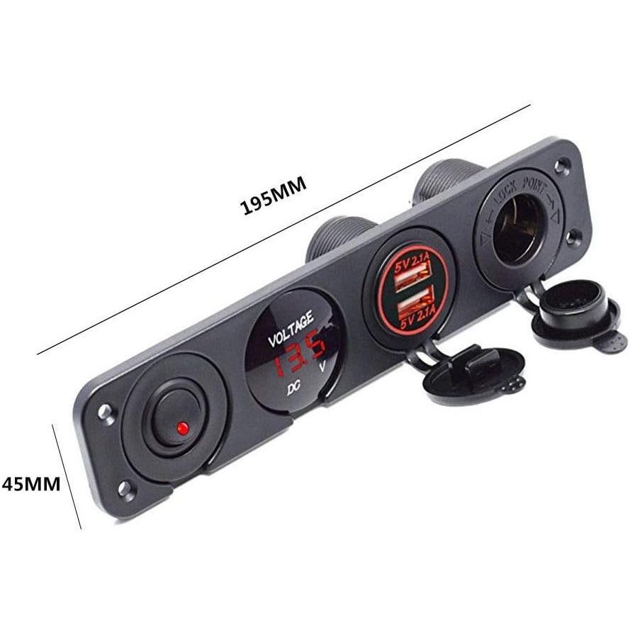 Двойное зарядное устройство USB + светодиодный вольтметр + розетка 12 В / 24 В 3 в 1 многофункциональная панель с тремя отверстиями для грузовика, прицепа, лодки, кемпера, автодома