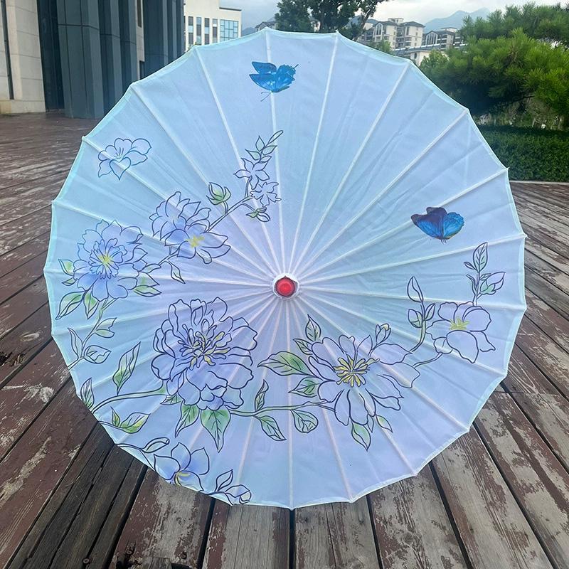 1PC Printed Photograph Props Long-handle Vintage Silk Umbrella for Hanfu Accessories Umbrella Parasol Colorful Oiled Paper