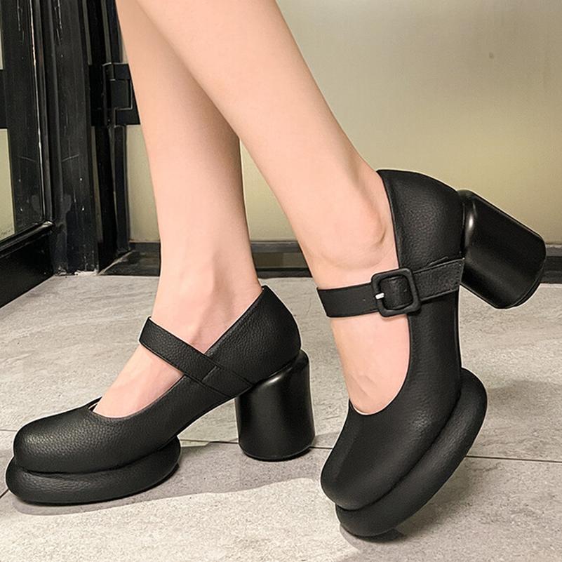 Женские туфли-лодочки из искусственной кожи на массивном каблуке с круглым носком Мэри Джейн с пряжкой, милая вечерняя весенне-осенняя обувь, черный, белый, желтый, зеленый
