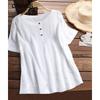 Women's Spring and Summer Solid Colour Short-sleeved Round Neck Button Down Shirt Pure Cotton Linen T-shirt