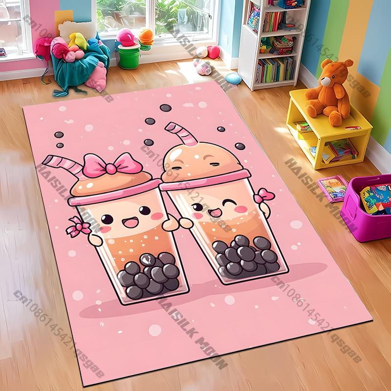 3D Milk Tea Theme Print Carpet Living Room Bedroom Sofa Large Area Decorative Mat Kids Play Soft Non-slip Rugs Ten Festive Gifts
