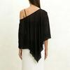 Solid Color Sheer Poncho Top Asymmetrical Design Swim Coverup Womens T-shirt  Beach Cover-ups