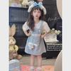 2024 Girls' Denim Overall Skirt - Summer Cinnamon Dog Two-Piece Dress