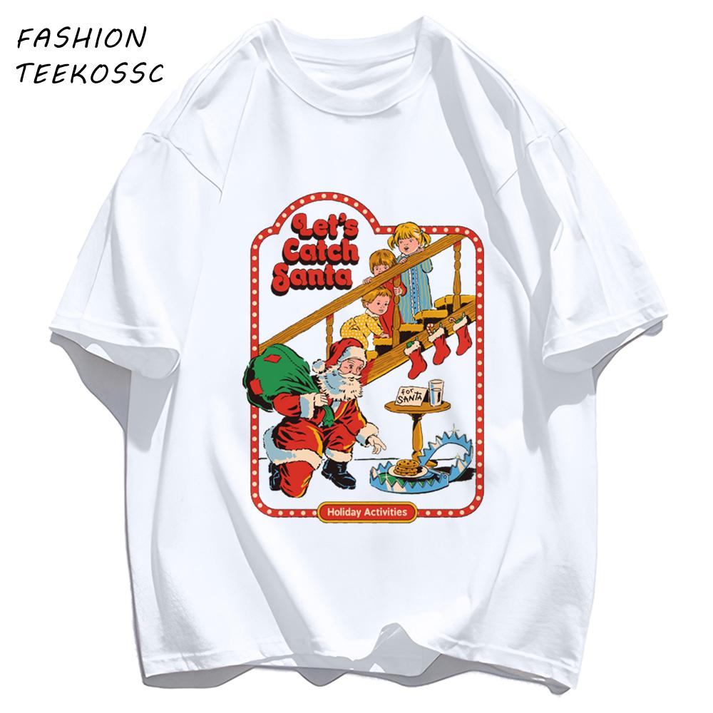 Let Is Catch Santa Printed TShirt Men Cotton Summer T Shirts AllMatch Trendy Clothing Unisex Comfortable Colour Streetwear
