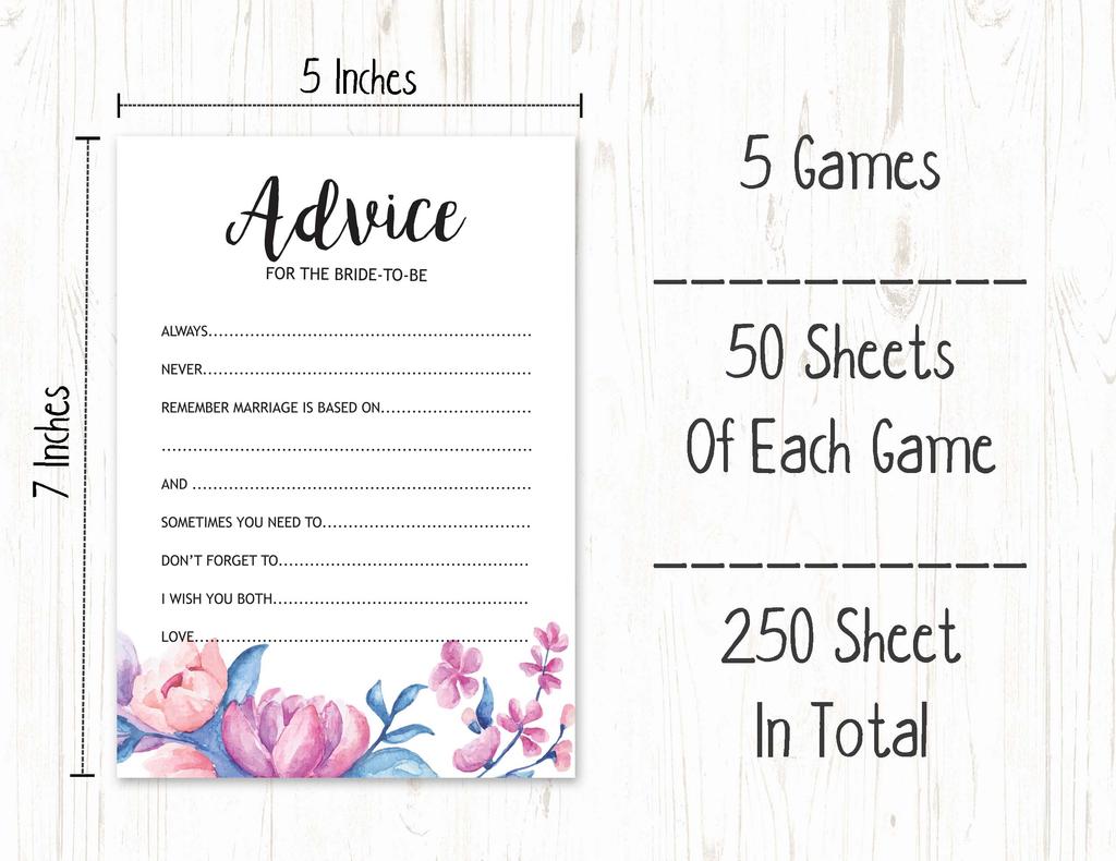 Inkdotpot Floral Theme Bridal Shower Games Set of 5 (Activities for 50 Guests) Fun Bachelorette Party Games Set Bundle